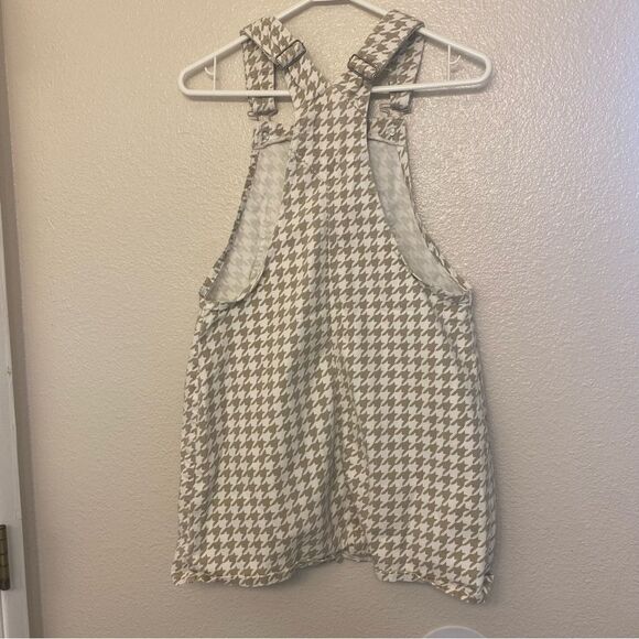 Dickies Bib Overall Dress tan White Houndstooth Print stretch Size Small - Picture 3 of 10